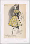 Plaid bouffant shirtwaist dress with plastron and Bermuda collar of contrasting fabric