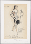 The "Vareuse" or middy blouse in silk chevron stripe with contrast square yoke collar with button detail; below-knee straight skirt