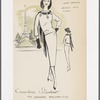 Middy with scarf, 3/4-length sleeves, button detail at neckline and back; straight skirt below knee; pocket flap detail on blouse and skirt