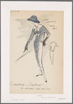 Dropped-waist middy day dress with tab and button decoration and contrast-fabric Puritan collar with jabot effect