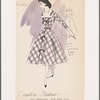 Plaid dress with grosgrain ribbon trim, ribbon belt, bib collar and inverted box pleat on full skirt
