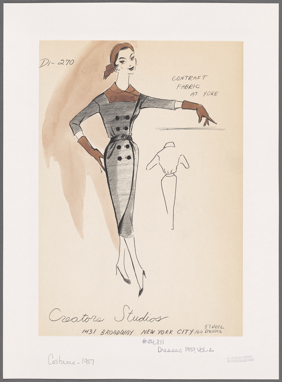 Belted double-breasted wrap dress with contrast fabric at yoke - NYPL ...