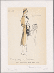 Coat dress with slot seams outlined with topstitching on front and back; topstitched welt pockets, bow tie and inverted back pleat