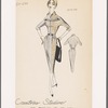 Dolman-sleeved striped dress with bias-cut bodice and button tabs, wing collar and bias welt pockets at hips