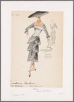 Drop-waist crepe dress with Florentine front neckline and deep V-back; pleats set in Dolman sleeves with bows on cuffs and hip; tiered accordion-pleated skirt