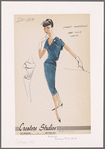 Short-sleeved two-piece dress with surplice front, sailor collar and decorative back band with buttons
