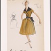 Sleeveless wrap dress and short-sleeved wrap jacket; scoop neckline on dress with angled stand pockets and double-button detail on top and skirt; jacket ties at waist with wide contrast bow; contrast revers and pockets and button detail matching dress