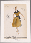 Sleeveless wrap dress and short-sleeved wrap jacket; scoop neckline on dress with angled stand pockets and double-button detail on top and skirt; jacket ties at waist with wide contrast bow; contrast revers and pockets and button detail matching dress
