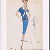 Short-sleeved striped drop-waist dress with hip belt and flap pockets and double collar