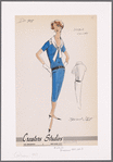 Short-sleeved striped drop-waist dress with hip belt and flap pockets and double collar