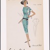 Drop-waist silk tweed dress with hip belt and midriff muff pocket