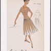 Two-piece  outfit with knife pleated skirt, off-the-shoulder Princess-seam top and novelty buttoned short sleeves