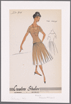 Two-piece  outfit with knife pleated skirt, off-the-shoulder Princess-seam top and novelty buttoned short sleeves