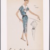 Silk tweed shirtwaist dress with belt and buttoned shawl collar and blouse back