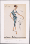 Silk tweed shirtwaist dress with belt and buttoned shawl collar and blouse back