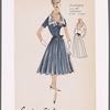 Short-sleeved belted dress with full knife-pleated skirt, Florentine neckline and removable collar trimmed with lace