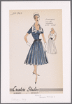 Short-sleeved belted dress with full knife-pleated skirt, Florentine neckline and removable collar trimmed with lace