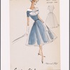 Navy sheer dress with topstitching and organza-trimmed collar and fichu