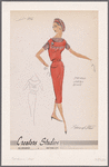Jumper-style dress with belt, hip flap pockets and shirring beneath yoke; paired with striped Jersey blouse