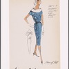 Print sheath dress with front half belt, decorative pockets and organza collar