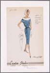 Print sheath dress with front half belt, decorative pockets and organza collar