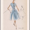 Shirtwaist dress with boat neckline, full skirt and contrast ribbon placket