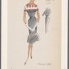 Checked sheath dress with contrast piping and loops on yoke and sleeves