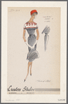 Checked sheath dress with contrast piping and loops on yoke and sleeves