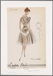 Check swing dress with bib bodice, buckled scarf collar and gathered front skirt panel