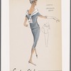 Two-piece crepe dress with overblouse slit at waist side and shoulder organza drape