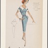 Belted sheath dress with matching cuffs and shawl collar and peplum-effect that gives two-piece look
