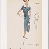 Striped dress with contrast double pointed collar, cinched waist and bodice trim