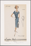 Striped dress with contrast double pointed collar, cinched waist and bodice trim