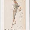 Tweed sheath dress with side-front zipper and scarf-effect at surplice neckline