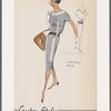 Belted sheath dress with contrast trim at neckline and along front