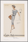Belted sheath dress with contrast trim at neckline and along front