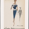 Bateau-neckline short-sleeved dress with decorative buttons and contrast bands of fringed trim at neckline and hips; side closed jacket and dress