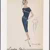 Short-sleeved dress with bateau neckline and loose bodice yoke with contrast trim; loose yoke detail repeated at waist; inverted pleat at back