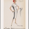 Three-toned sheath dress with boat neckline, button decorations and hip slash pockets