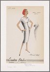 Three-toned sheath dress with boat neckline, button decorations and hip slash pockets