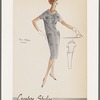 Two-piece look dress: shawl collar forms placket with button closure; hip patch pockets with button tab flaps joined in the back forming two-piece looks; button tab detail repeated on bodice