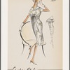 Short-sleeved print dress with choirboy collar, hip welt pockets and front and back bows; yokes creates gathers front and back