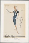 Button-down sheath dress with organza scarf collar tied at center bodice