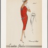 Princess dress with gathered Empire waist and V back; decorative trim woven along neckline and waistline; back inverted pleat with bow decorations