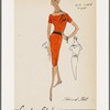 Silk linen wrap dress with bateau neckline and contrast waistband; extra fabric drapes at neckline with tucked fringe