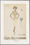 V-neckline sheath dress with lace trim along neckline and bodice closing; waistband with center bow