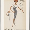 Sleeveless Florentine-neckline sheath dress with zigzag-cut bolero jacket; matching zigzag detail on dress front