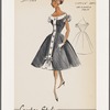 Cotton bouffant dress with organza-trimmed off-the-shoulder neckline, placket and puff sleeves; inverted pleat at front hemline