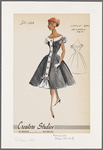Cotton bouffant dress with organza-trimmed off-the-shoulder neckline, placket and puff sleeves; inverted pleat at front hemline