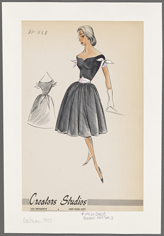 Digital Collections - Dress with full skirt, fitted bodice and ...